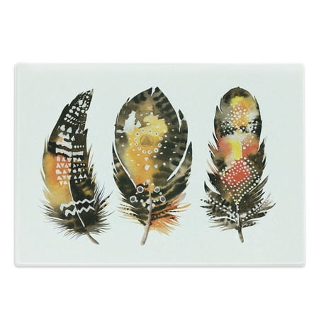 

Feather Cutting Board Hand Drawn Bohemian Style Quills Colorful Arrangement Watercolor Effect Decorative Tempered Glass Cutting and Serving Board Large Size Multicolor by Ambesonne