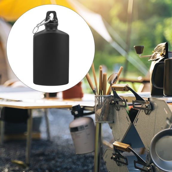 BESTYASH Portable Black Metal Canteen, Leak-Proof Flat Water Bottle for Outdoor and Daily Use