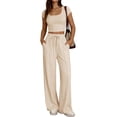 thumbnail image 3 of Women'S Lounge Sets 2 Piece Wide Leg Pants Crop Tops Casual Y2K Outfits Matching Tracksuit Set Color S, 3 of 8
