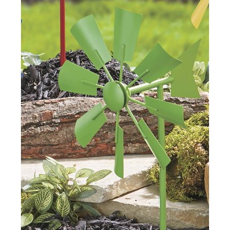 Windmill Garden Stake Rustic Spinning Yard Decoration Green
