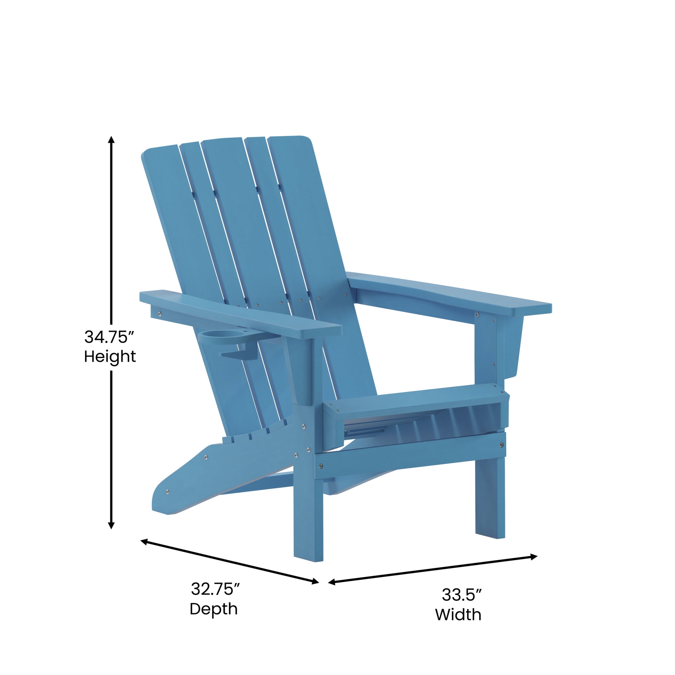 BizChair Adirondack Chair with Cup Holder, Weather Resistant HDPE Adirondack Chair in Blue