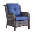 thumbnail image 2 of PARKWELL 7Pcs Outdoor Wicker Rattan Conversation Patio Furniture Set, including Three-seater Sofa, Chairs, Coffee Table, Ottomans and Side Table with Cushion, Blue, 2 of 9