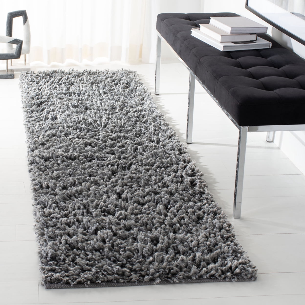 SAFAVIEH Sheep Cherette Solid Polyester Shag Area Rug, Silver, 4' x 6'