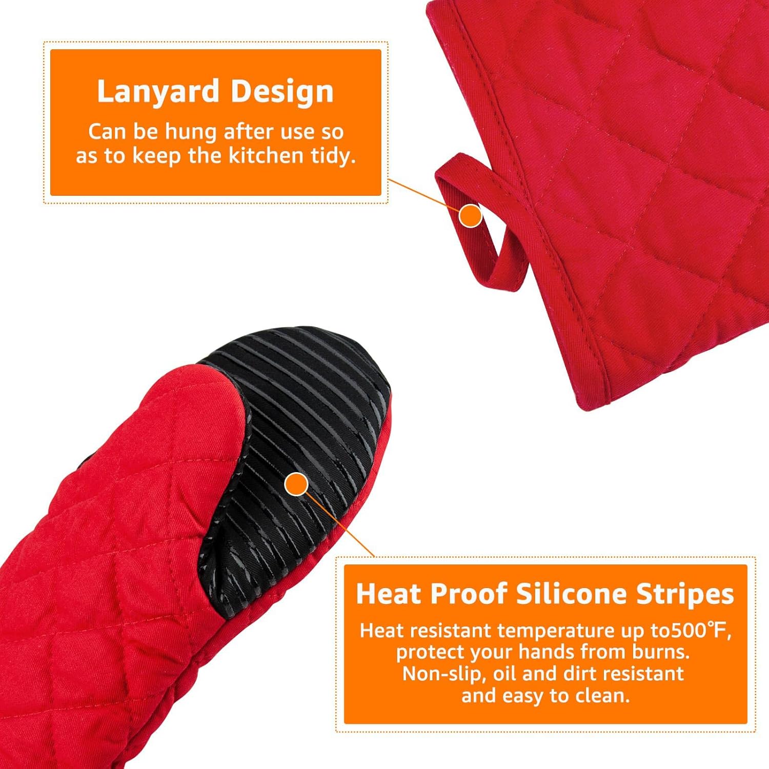 Puppet Oven Mitts Red Cotton Silicone Non-Slip Long Sleeve Arm Soft, Heat Resistant Hand Safe Microwave Kitchen Cooking Baking