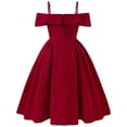 thumbnail image 1 of sertiohcv Robe d'Été pour Filles, Élégante, Épaules Dénudées, Plissée, Taille Haute, Évasée, Ligne A, Robe de Fête, Rouge, Taille pour 12-13 Ans, 1 of 7