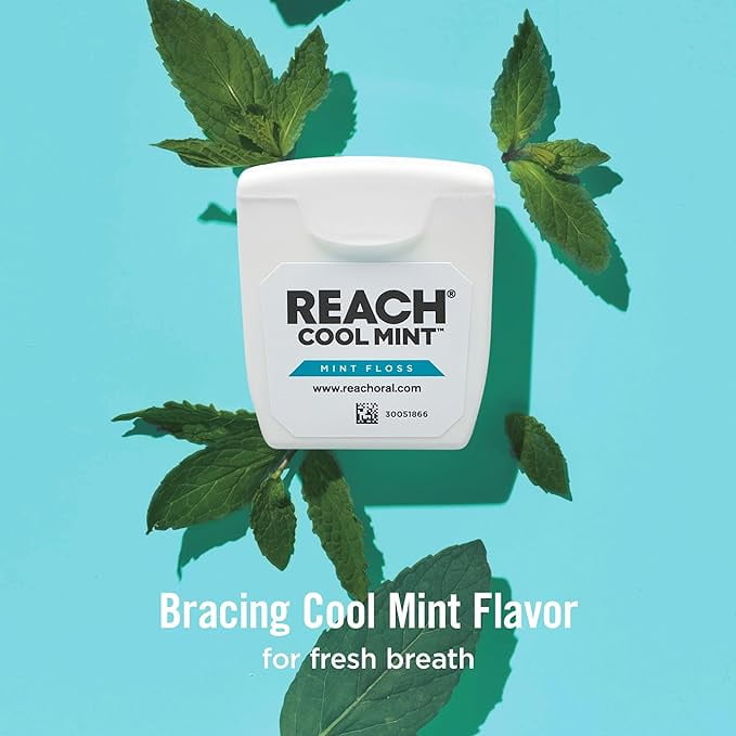 REACH Cool Mint Dental Floss, Plaque Remover for Teeth, Shred