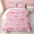thumbnail image 2 of Erosebridal Soft Satin Bow Ribbon Quilt King for Girls, Romantic Floral Print King Coverlet Set, 3-Piece 1 Bedspread and 2 Pillowcases, 2 of 7