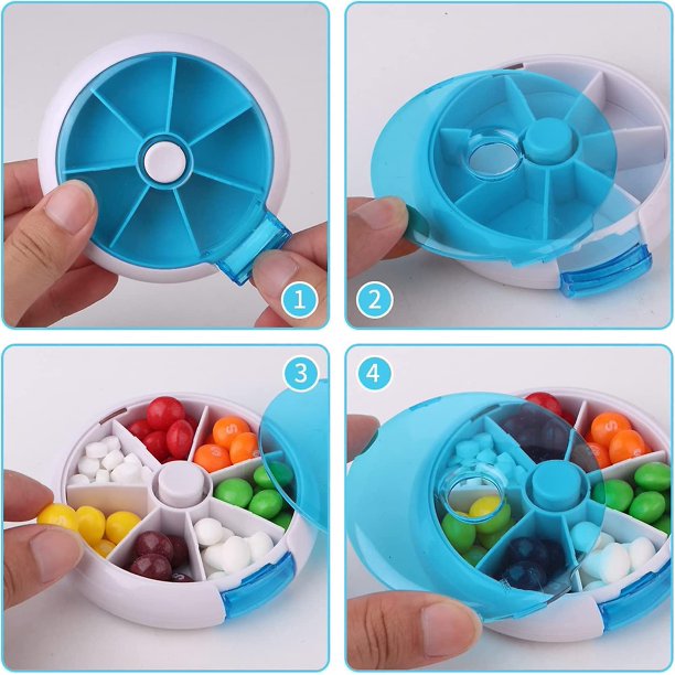 1 Uds. Mini portátil de 7 días de forma circular caja de almacenamiento de píldoras estilo fruta rotativa (rosa) Qi Cheng