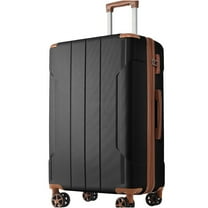 JERFIT 24" Expandable Hardside Suitcase with TSA Lock, Lightweight ABS Checked Luggage, 8 Spinner Wheels for Smooth Rolling, Black-Brown