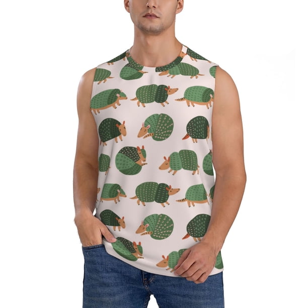 Balery Cute Armadillo Camisetas sin mangas para hombre, absorbe la humedad y protege contra el mal olor.-X-Large