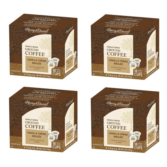 Harry & David Single Serve Coffee, Vanilla Creme Brulee 4x18 Count Boxes (72 Total Cups)