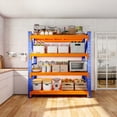 thumbnail image 3 of Welfiya 59"Wide Garage Shelving Unit,3500LBS Heavy Duty Storage Shelves,4-Tier Metal Industrial Shelving,Adjustable Standing Shelf for Warehouse,Basement,Workshop,59.1"W x 23.6"D x 78.7"H,Blue&Orange, 3 of 9
