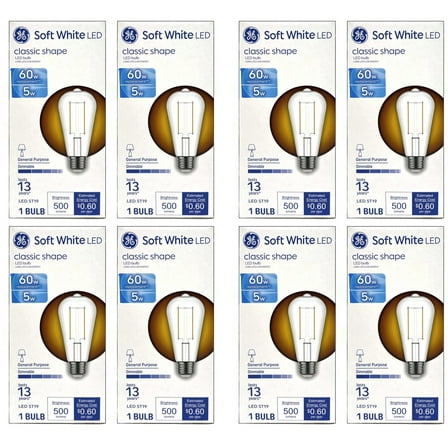 (8 bulbs) GE LED ST19 Soft White, 5 watt, 500 lumens, Dimmable, 60 watt equivalent, LED Light Bulb, medium base,