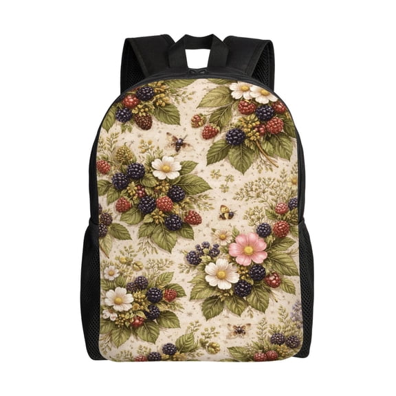 Blackberry Floral Backpack Full Front Print Travel Laptop Bag for Men and Women