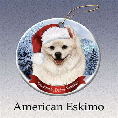 Holiday Pet Gifts American Eskimo Santa Hat Dog Porcelain Christmas Tree
