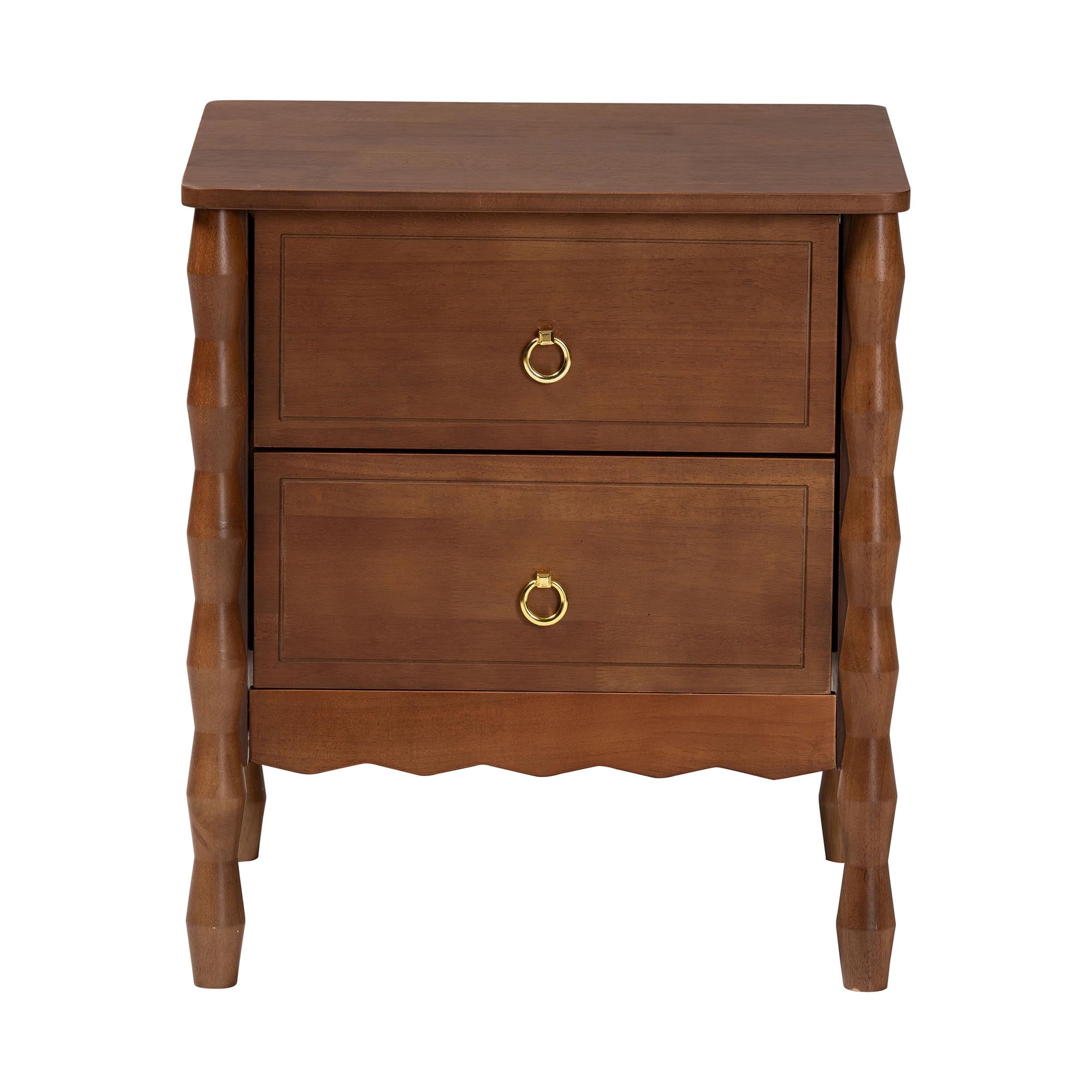 Baxton Studio Seamus Mid-Century Modern Nightstand, 2-Drawer, Walnut Brown