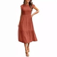 thumbnail image 4 of Herbert Women's Flutter Sleeve Tiered Maxi Dress, Smocked Elastic Waist Ruffle Layered Long Dress with Puff Sleeves,S,Pink, 4 of 32
