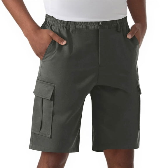 Men's Cargo Shorts 9" Inseam Elastic Waistband Casual Loose Fit Work Shorts with 6 Pockets (Dark Gray,S)