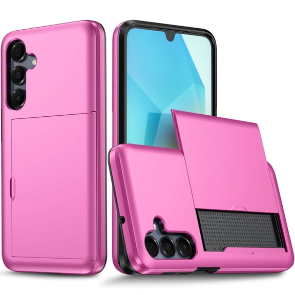 SELOZKE for Samsung Galaxy A16 / A17 5G Pink Phone Holder, Credit Card Slot Protective Phone Case