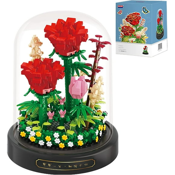 TRAHOO-Roses Flower Bouquet Set,Mini Bricks Botanical Collection Flowers Building Blocks,Assembly Bonsai Tree Friends Sets, Valentine's Anniversaries Birthday Gift for Women Friends Adults