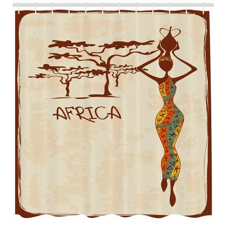 African Woman Shower Curtain Vintage Africa Themed Illustration