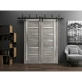 thumbnail image 3 of Sliding Closet Barn Bypass Doors 36 x 80 inches | Quadro 4088 Nebraska Grey with Frosted Glass | Sturdy 6.6ft Rails Hardware Set | Wood Solid Bedroom Wardrobe Doors, 3 of 5