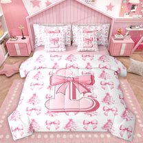 Homewish Pink Bow Initial Alphabet L 7pcs Bedding Comforter Set For Kids Teens Adults,Letter Monogrammed Queen Bedding Sets Super Cozy,Happy Xmas Christmas Queen Sheet Sets,Breathable Home Decor