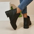 thumbnail image 6 of Chelsea Boots Women Platform Lug Sole Chunky Heel Leather Ankle Booties Fashion Round Toe Fall Boots, 6 of 7