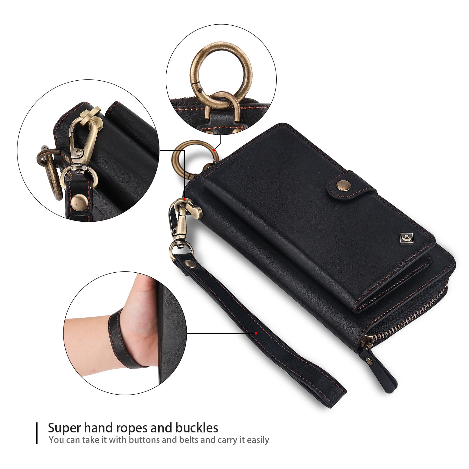 Samsung Galaxy S22 Ultra Leather Flip Case Cover, Galaxy S22 Ultra Zipper Wallet Case for Women and Men, Dteck 14 Card Holder Zipper Pocket Magnetic Detachable Wallet Folio Case Leather Pouch,Black