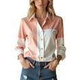 thumbnail image 2 of VgaVtl Women's Shirts Long Sleeve Cotton Collared Plus Size Tops Women Casual Office Loose Pink Button Down Color Block Shirts,M, 2 of 5