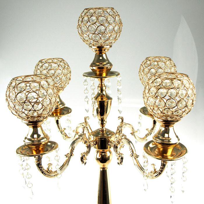 Candelabra Crystal Globe Centerpiece, 5 Arm, 28inch, Gold Walmart