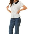 thumbnail image 4 of INSPIRE CHIC Women's Ruffle Tie V Neck Button Down Polka Dots Blouse Shirts White L, 4 of 5