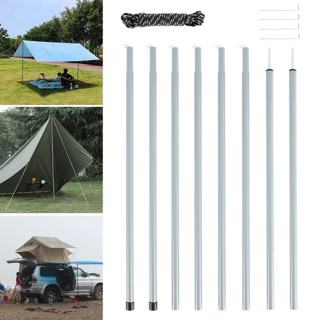 AMERTEER Poteaux de Tente Bâche Abri Support Tige Auvent Réglable Bâche Support Vertical Porche pour Abri de Plage Tente de Camping Extérieure Pare-Soleil