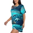 thumbnail image 2 of Lsque Hawaiian Ship Dolphin Women's Short-Sleeved Pajama Set - 2 Piece Soft and Lightweight Sleepwear Set-Small, 2 of 9