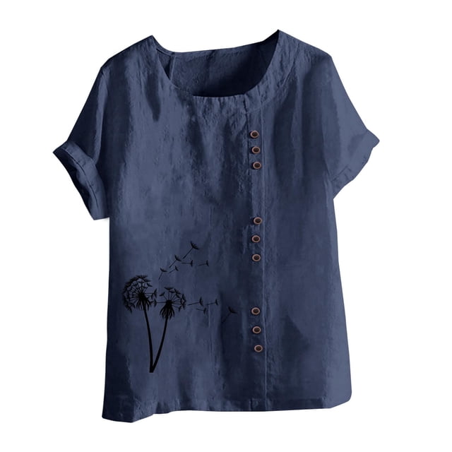 Birdeem Mode Femmes Été Ample Imprimé T-Shirt à Col Rond Manches Courtes Blouse Décontractée