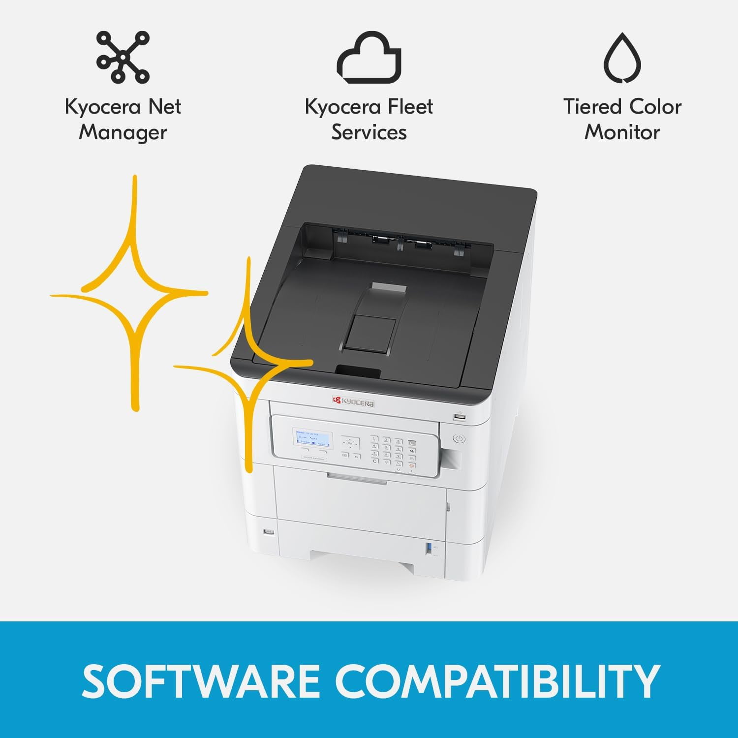 Kyocera ECOSYS PA3500cx A4 Color Laser Printer - 37 ppm, 1200 dpi, Gigabit Ethernet, 5 Line LCD with Hard Key Control Panel, 650 Sheet Capacity