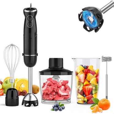 Immersion Blender Handheld, 1000W Scratch Resistant Hand Blender,  5 in 1 Emulsifier Blender Mixer, BPA-Free 12 Speed Stick Blender, Beaker, Chopper, Whisk, Frother, for Soup, Sauce (Black)