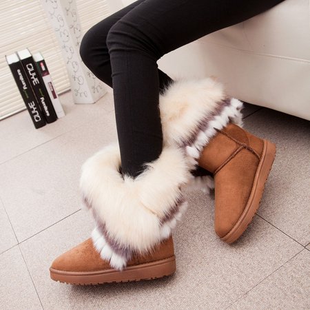 

Super large imitation raccoon fur snow boots Winter new mid-tube cotton boots women‘s boots warm generation