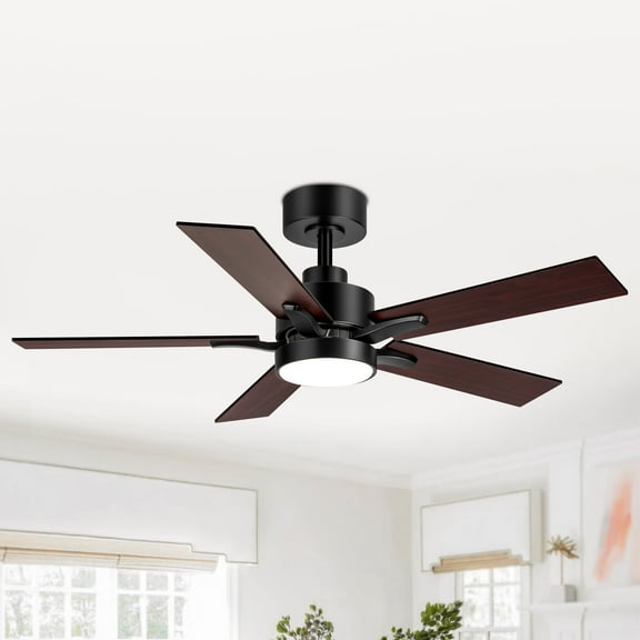 ALKAFY 42-inch Modern Ceiling Fan with LED Light, Remote Control, 5 Wood-Blade Design, Matte Black Finish