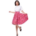 thumbnail image 5 of IBTOM CASTLE Women Pleated Vintage Skirt Floral Print A-Line Midi Skirts 50s Polka Dots Knee-Length Flared Swing Cocktail Party Dresses L Pink - Strawberry, 5 of 8