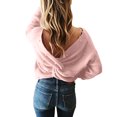 thumbnail image 5 of Lumtrix Sweaters For Women Casual V Neck Criss Cross Backless Long Batwing Sleeve Loose Knitted Sweater Pullovers Pink S, 5 of 5