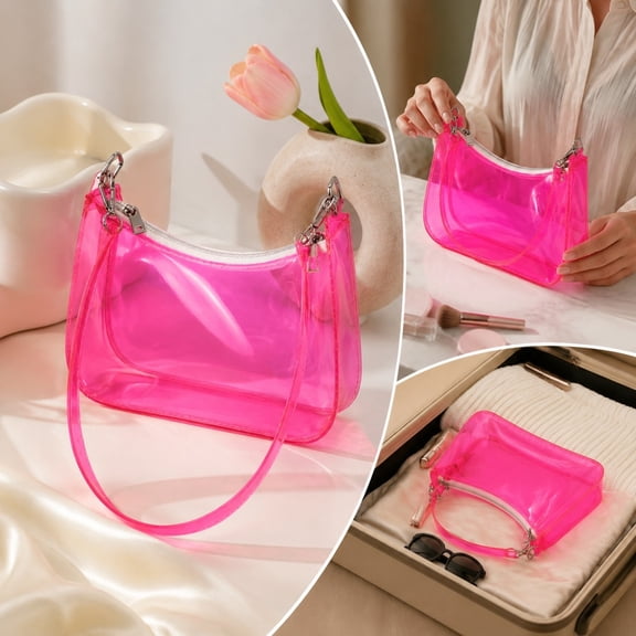 Mecorevxz Clear Crossbody Bag Waterproof Light Weight Organizer for Concert Sports Travel Dorm Office Gym(Pink)