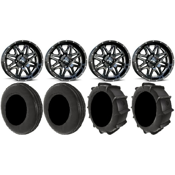 MSA Black Vibe 14" UTV Wheels 28" Dune Tires Yamaha Viking Wolverine YXZ1000R CFMoto ZForce 950 UForce 1000