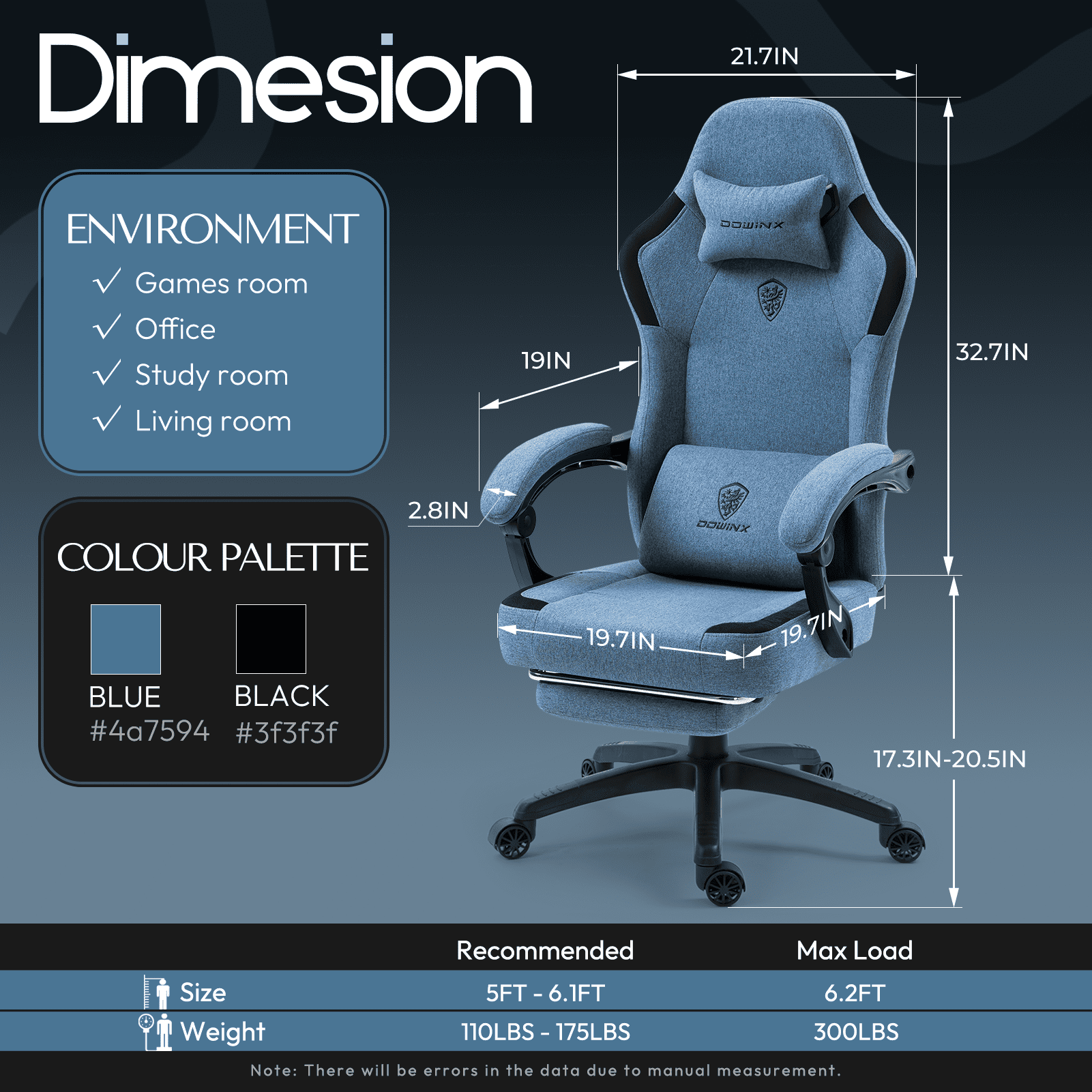 GOOSEA Fabric Gaming Chair with Pocket Spring Cushion, Breathable Computer Chair with Massage Lumbar Support and Footrest, High Back Office Chair for Adults, 300lbs, Blue