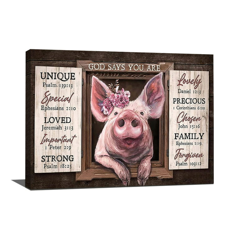 Pink Pig Canvas Wall Art Cute Funny Piggy Pictures God Says You Are  Painting Rustic Farmhouse Wall Decor Modern Framed Prints Artwork Home  Bathroom