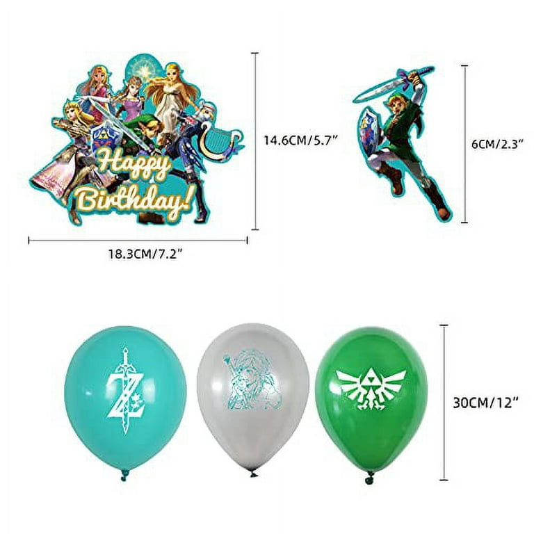 Yizeda Zelda Party Birthday Decorations, Zelda Party Supplies, Included 18  Pack Balloons, 1 Pack Banner,12 Pack Cupcake Topper Zelda Decorations for  Kids Birthday Supply 