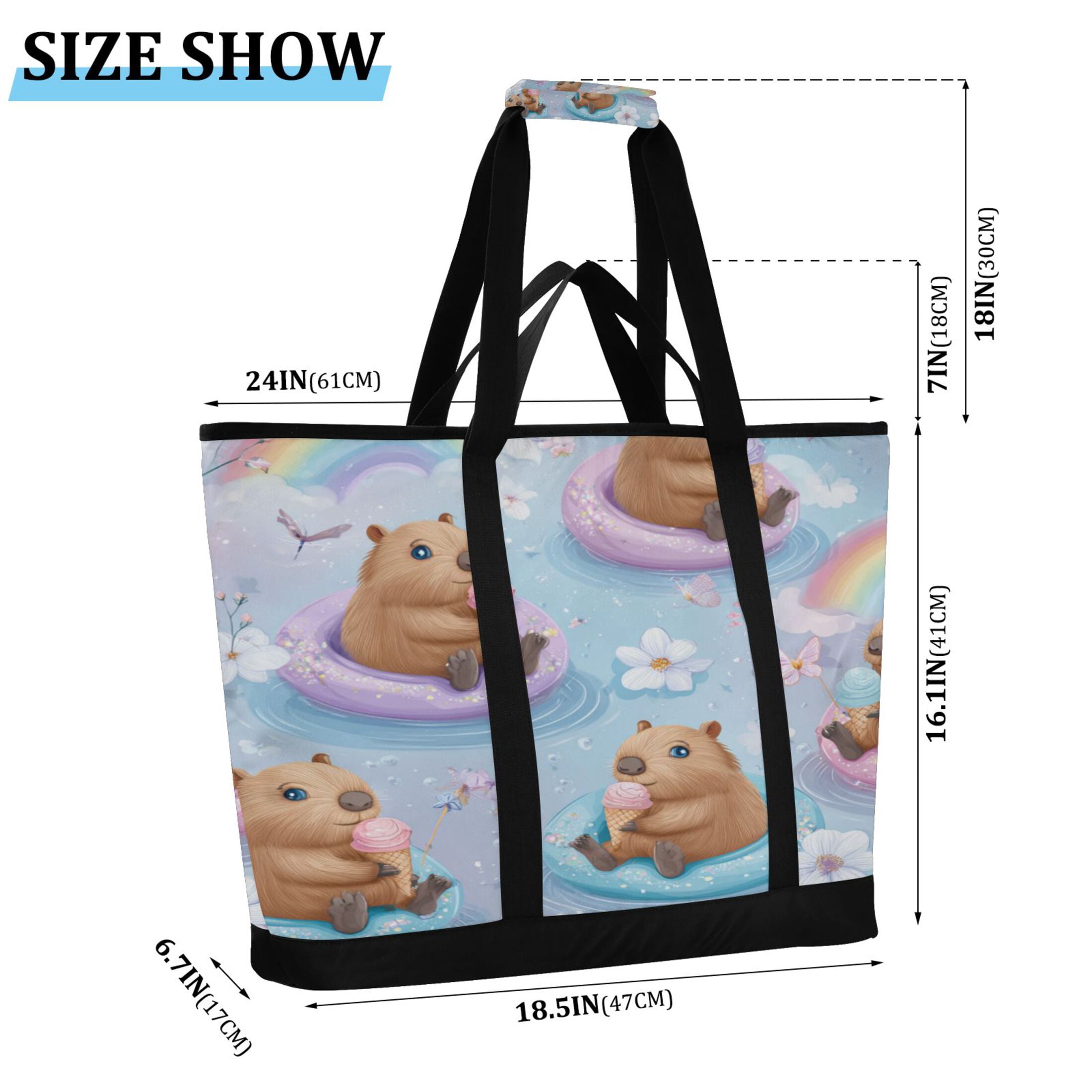Extra-Large Wide Opening Design Capacity Hand-Held Ice Pack Thickened Insulation Layer For Long-Lasting Cold Retention For Outdoor Shopping Picnics And Camping Capybaras Eating Ice Cream