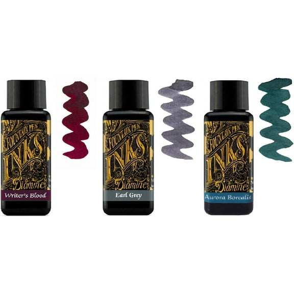 Diamine - 30ml Fountain Pen Ink - 3 Pack - Writers Blood & Earl Grey & Aurora Borealis