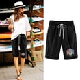thumbnail image 2 of QQAMB Shorts for Women Cotton Linen Elastic Waist Floral Print Drawstring Loose Casual Shorts Black 2XL, 2 of 4