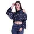 thumbnail image 2 of Moomaya Button Front Cold Shoulder Top Printed  Casual Loose Blouse Short Top, 2 of 4
